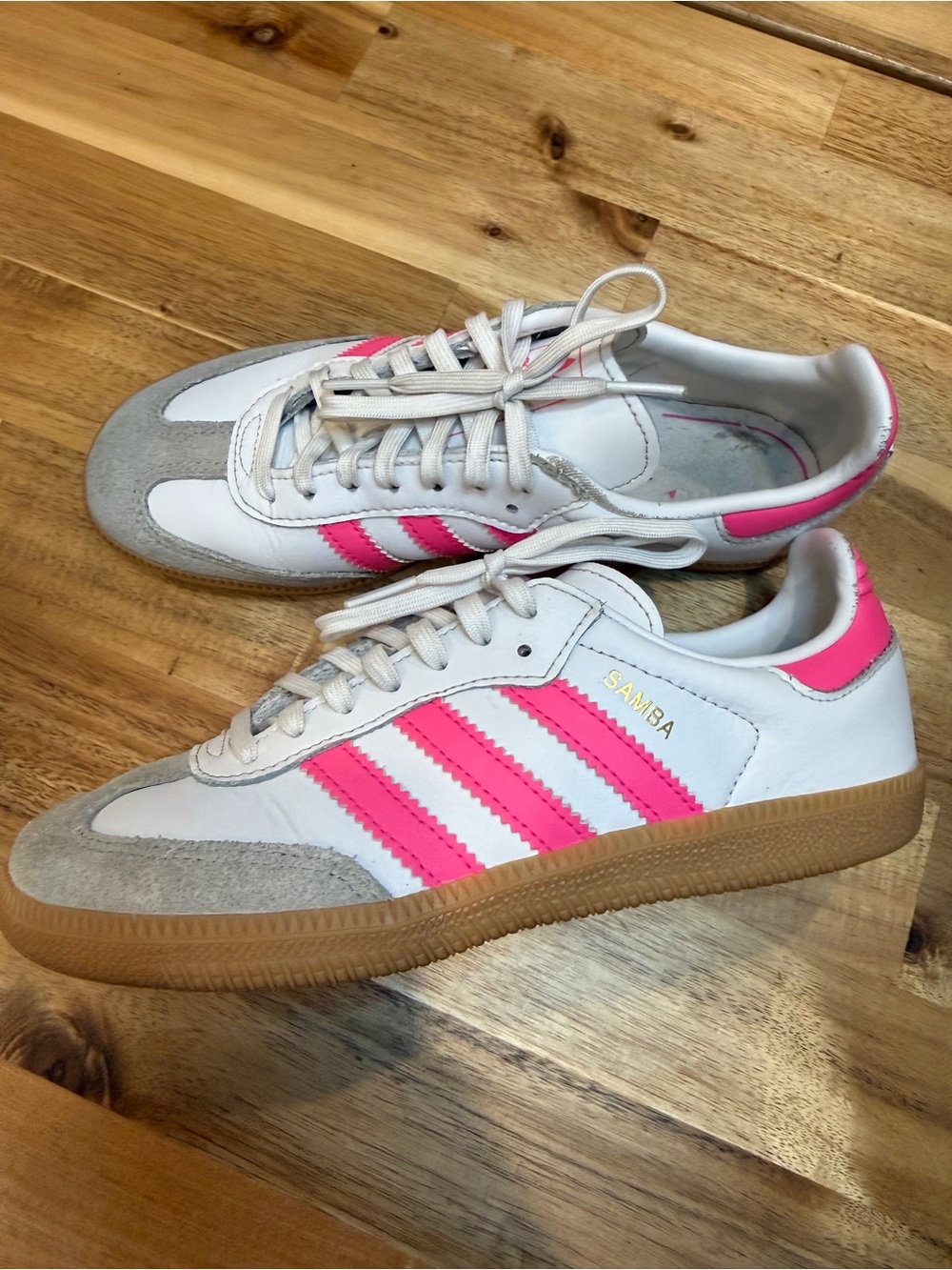 adidas Samba White & Hot Pink Leather Sneakers with Gum Sole